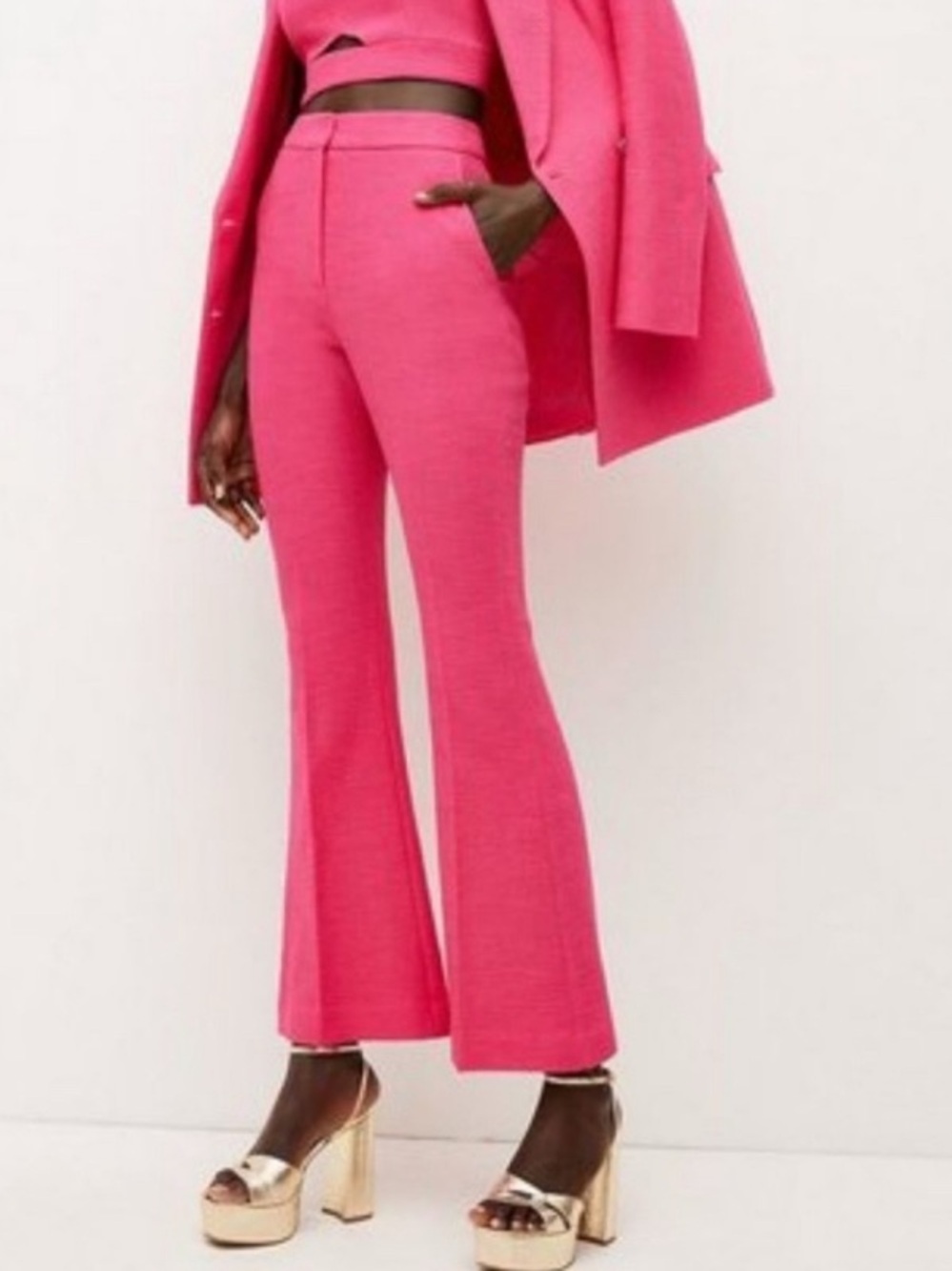 Karen Millen Boucle Kickflare Pink Trousers Size 6 NWT